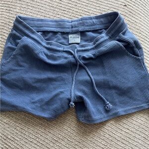 Vintage Women's Slate Blue Ribbed Drawstring Lounge Shorts